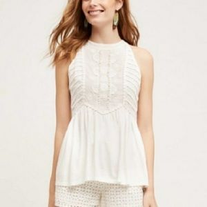 Anthropologie White Peplum Eyelet Blouse